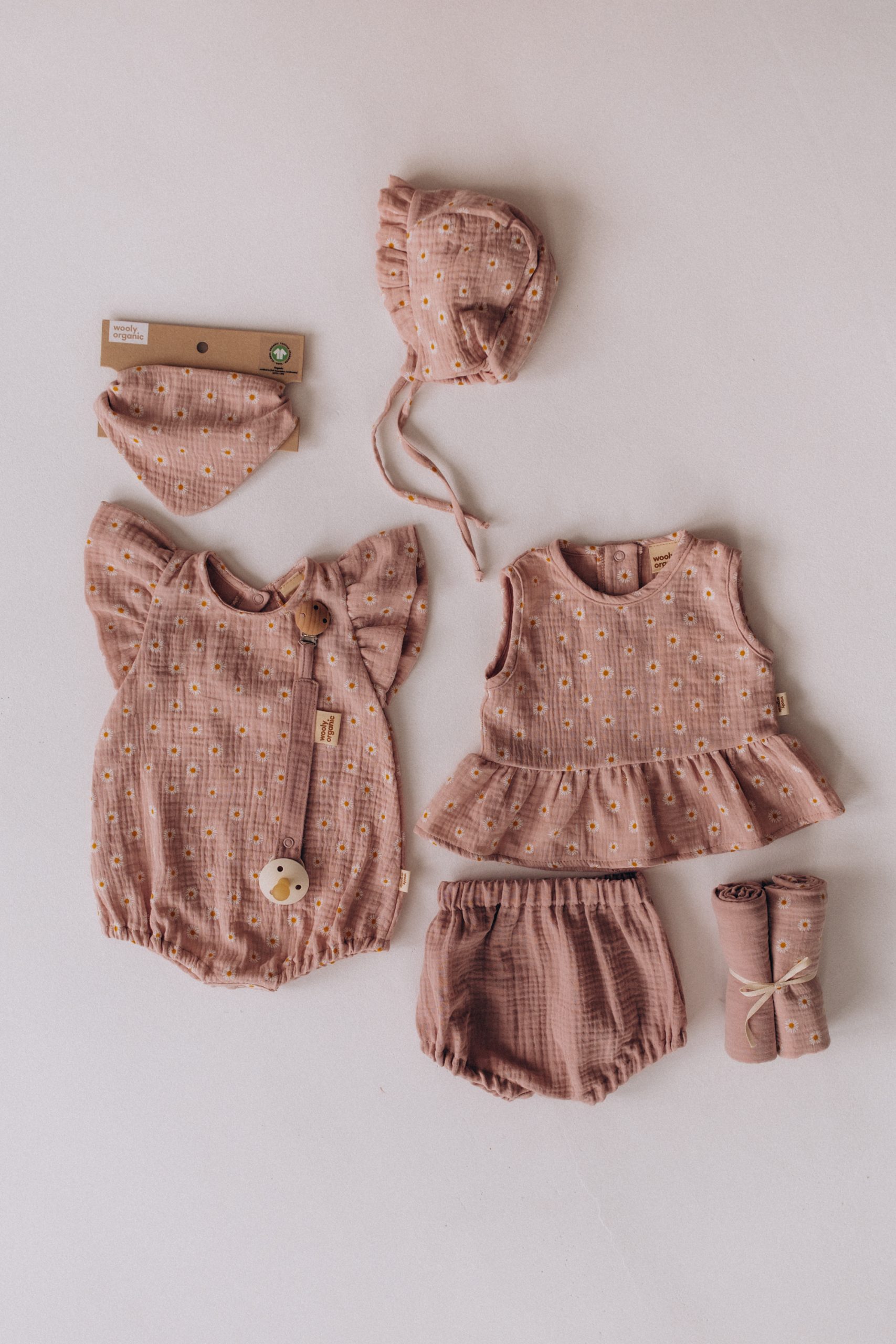 Woolly Organic Baby Sets Girl's Blouse with Bloomers completino Stay in Bloom mussola