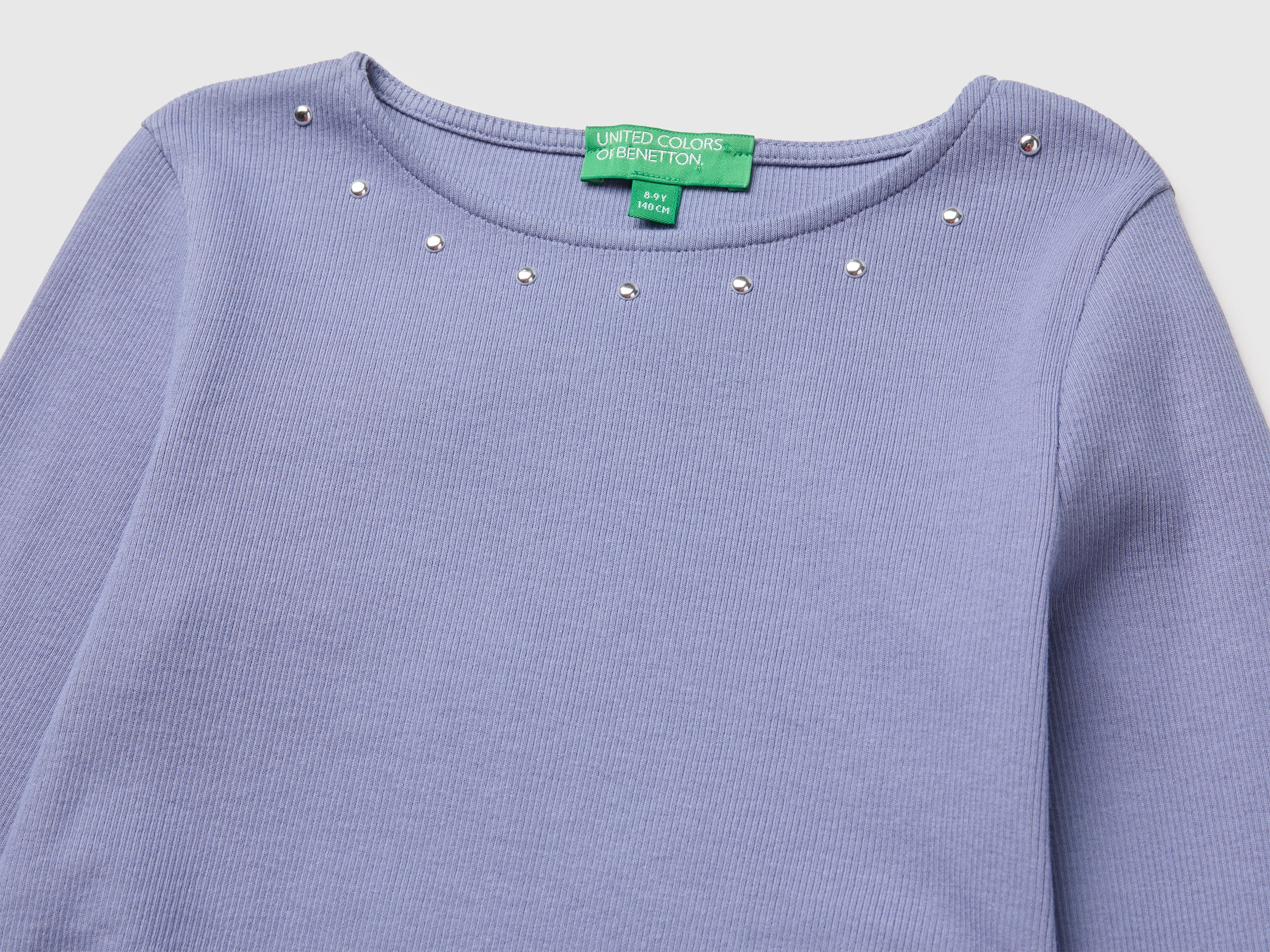 Benetton T-shirt manica lunga cotone con borchie