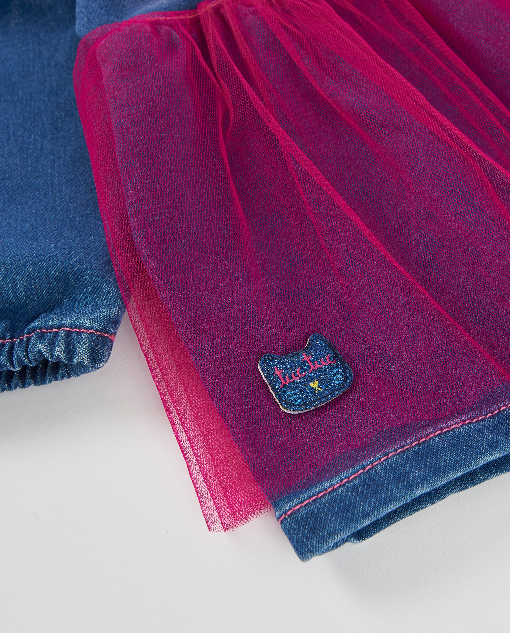 TucTuc Vestiti vestito bambina denim tulle blu ricamo