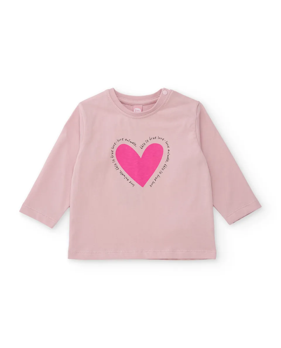 TucTuc Magliette maglia bambina rosa cuore maniche lunghe