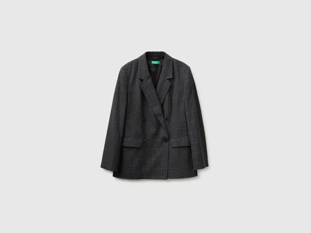 Benetton blazer tartan 44 doppiopetto viscosa revers