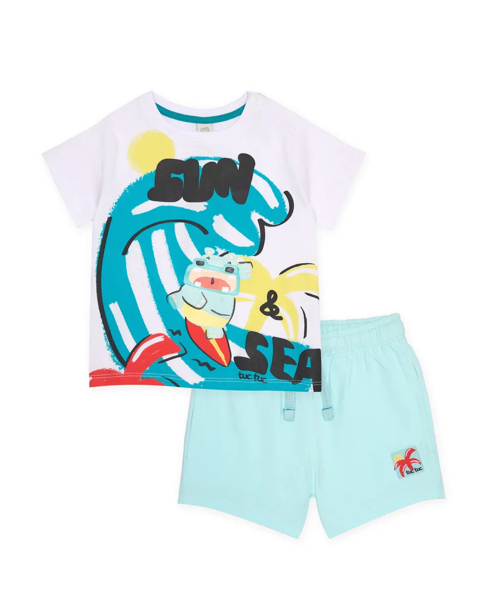 TucTuc Completi set t-shirt surf bianco + shorts 4 anni