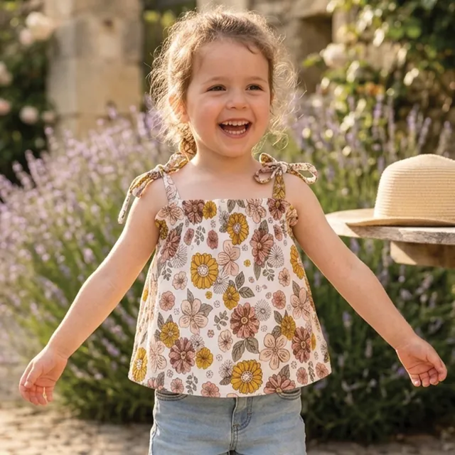 Petite Citrouille Mode Fille Top Nora canotta fiori cotone