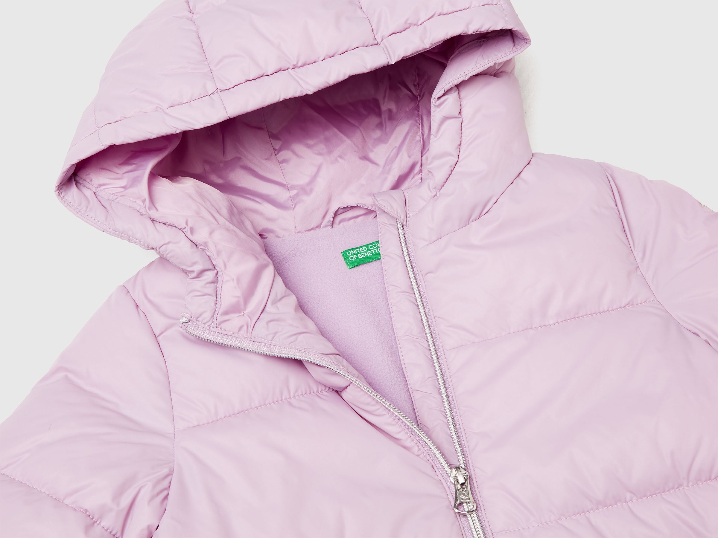 Benetton Piumino bimbo nylon cappuccio tasche logo