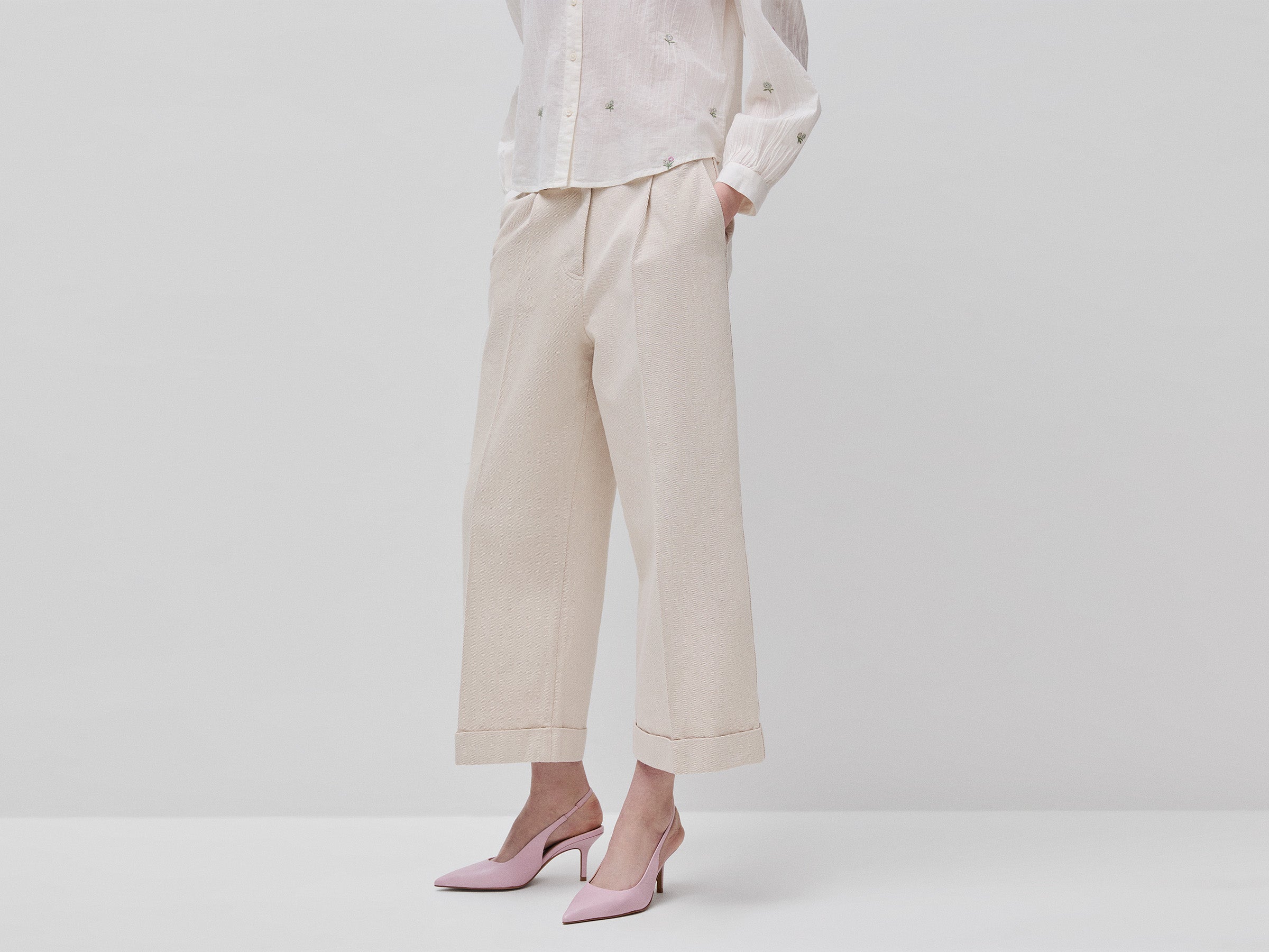 United Colors of Benetton Trousers pantalone largo cotone risvolto