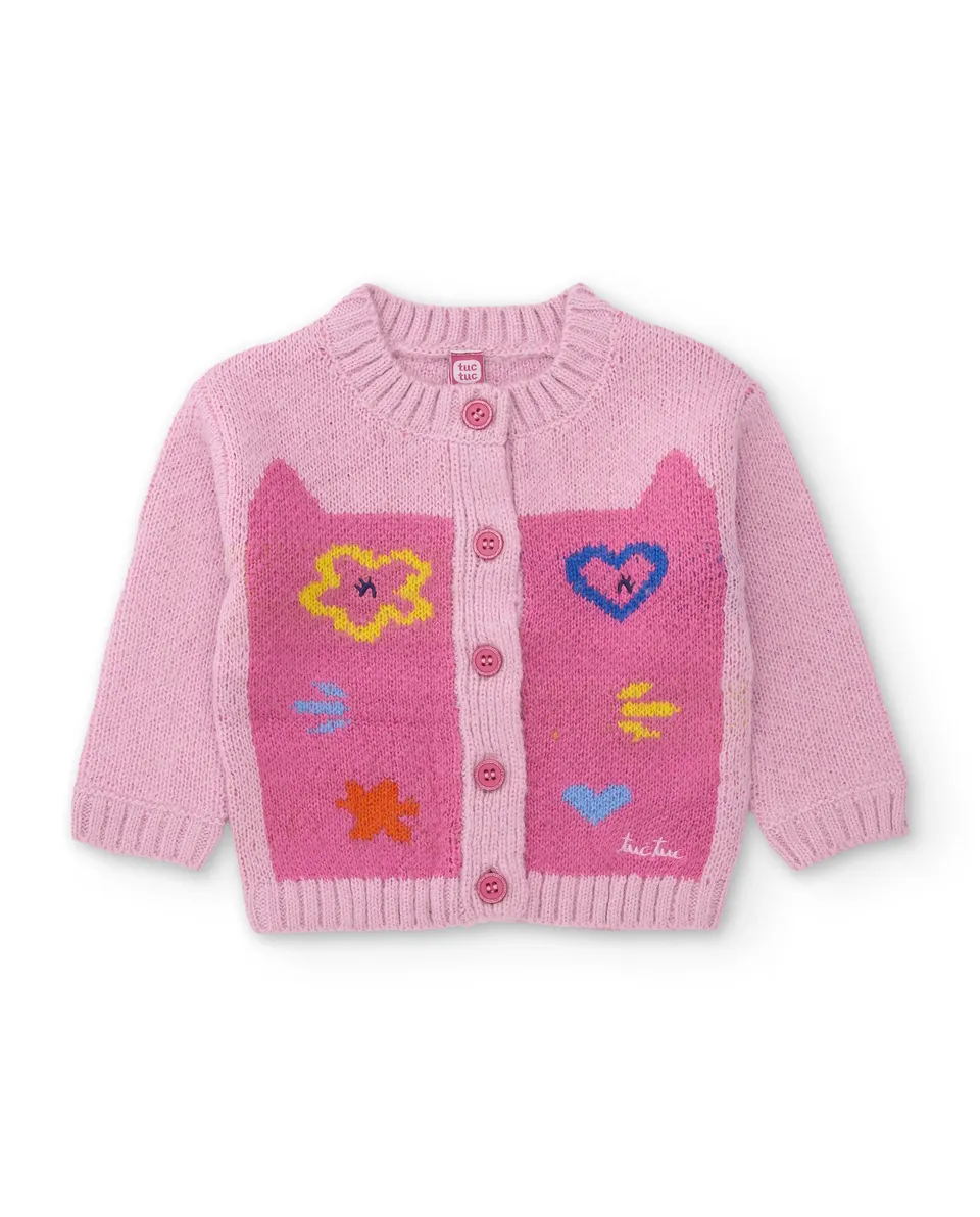 TucTuc Maglioni Giacca Bimba Rosa Tricot Bottoni