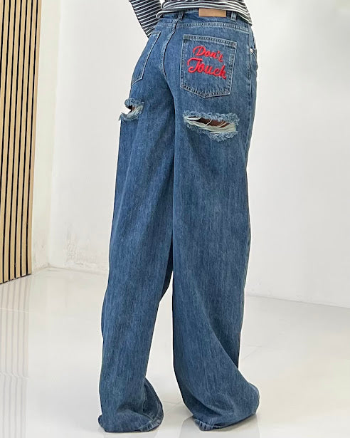 Sottosopra JES22570 jeans scritta strappi jeans taglia S