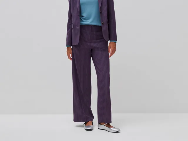 Benetton Trousers Pantaloni Larghi Gessati Viscosa