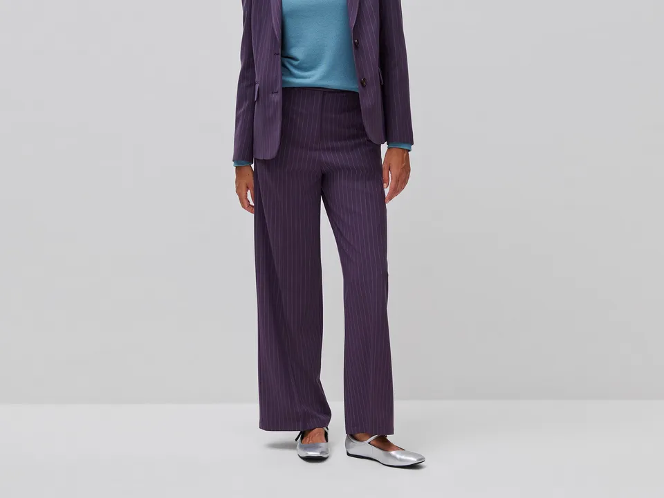 Benetton Trousers Pantaloni Larghi Gessati Viscosa
