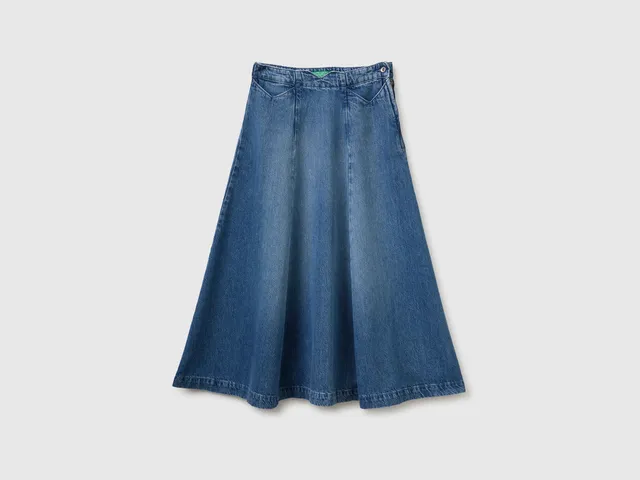 United Colors of Benetton Gonna midi denim jeans cotone pieghe