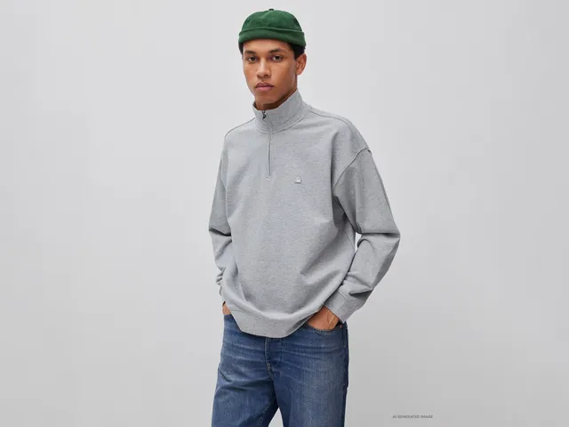 United Colors of Benetton Felpa Mezza Zip Cotone Bio Collo Alto