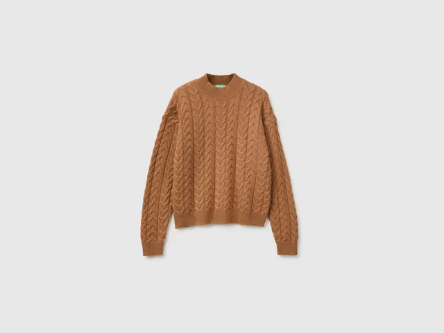 United Colors of Benetton Turtleneck maglione trecce taglia M lana