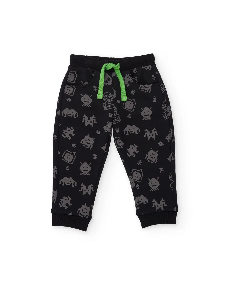 TucTuc Pantaloni felpa bimbo nero coulisse stampa