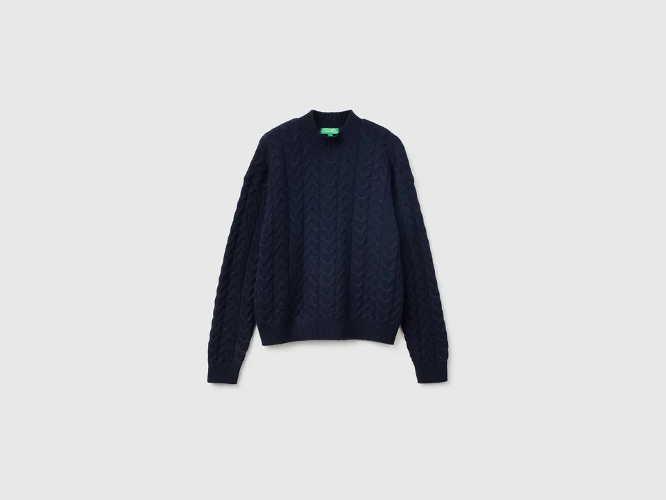 United Colors of Benetton maglione trecce dolcevita lana XS