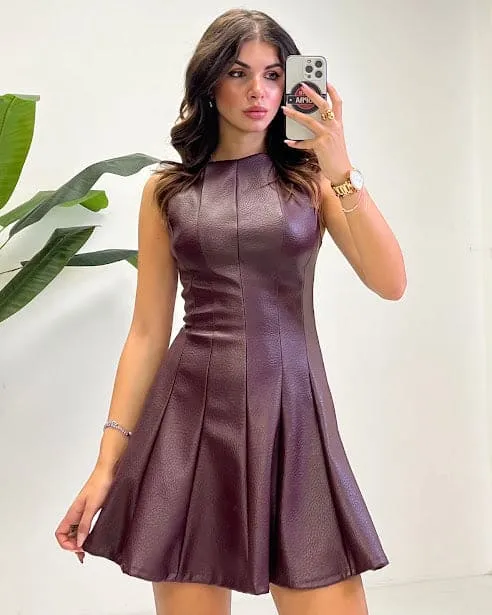 Sottosopra FI108 Mini Abito Ecopelle Bordeaux Unica