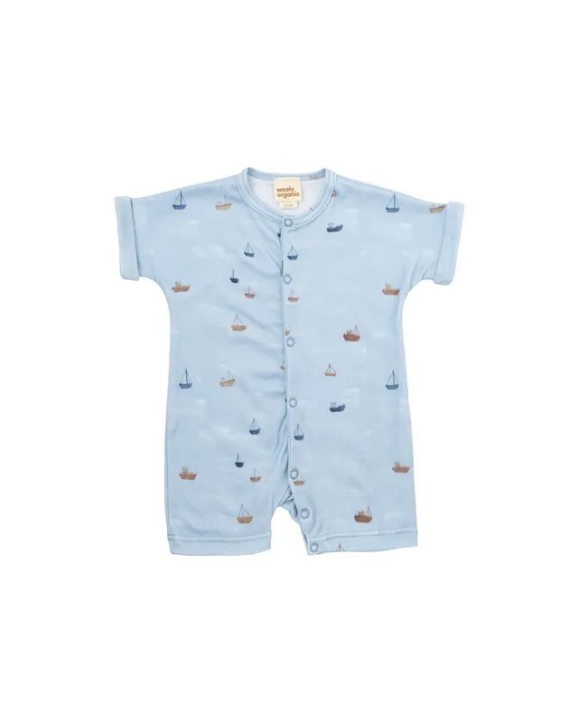 Woolly Organic Shortie SS27 pagliaccetto neonato cotone Sail to Sleep