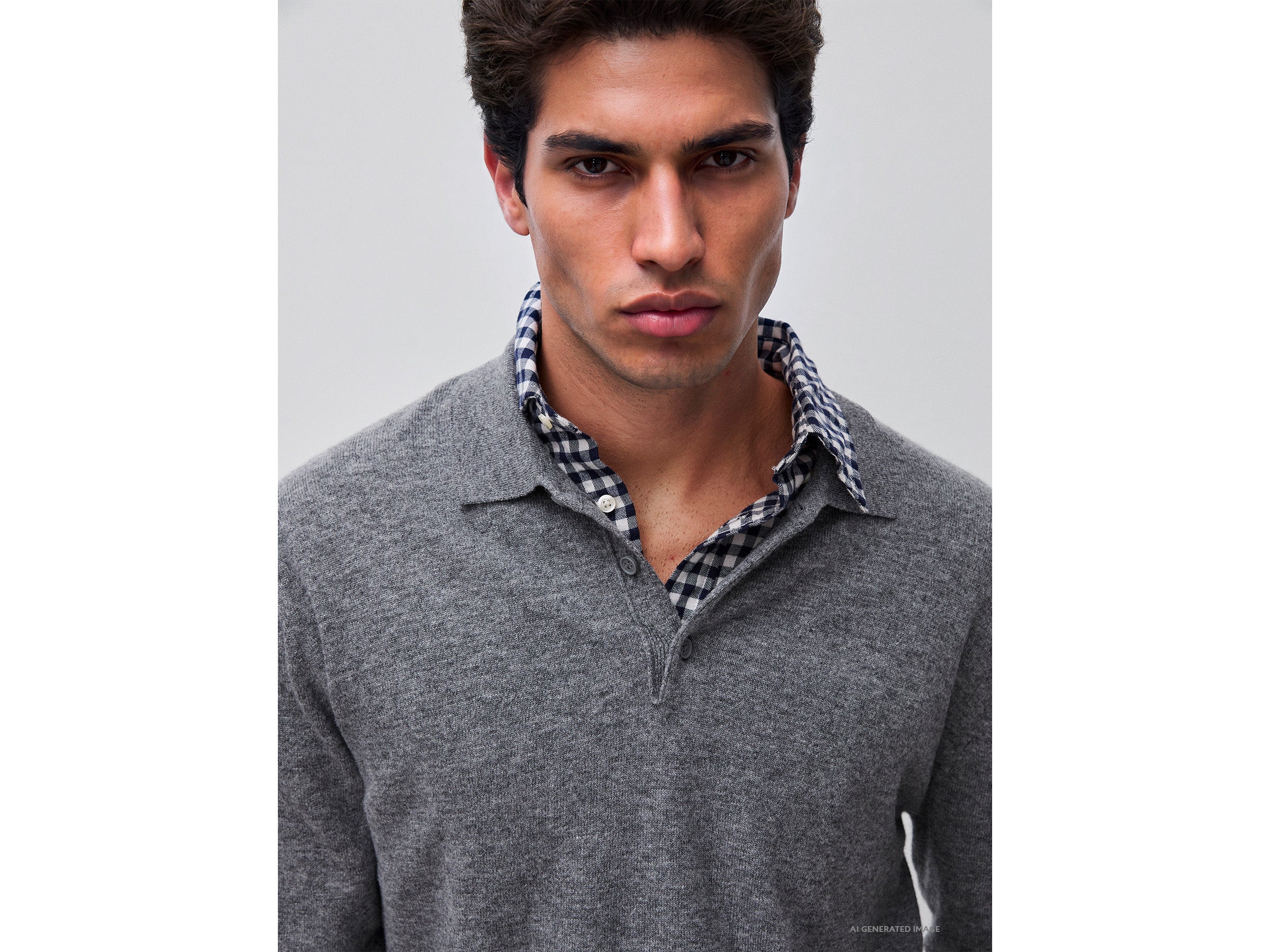 Benetton Polos polo grigio melange lana merino M