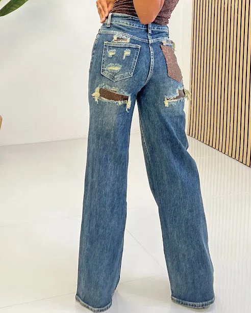 Sottosopra jeyw1970 jeans donna strass toppe taglia M