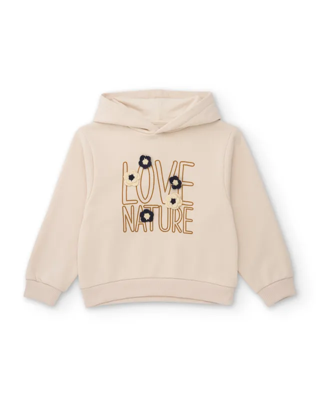TucTuc Felpe felpa bambina ecrù ricamo floreale cappuccio