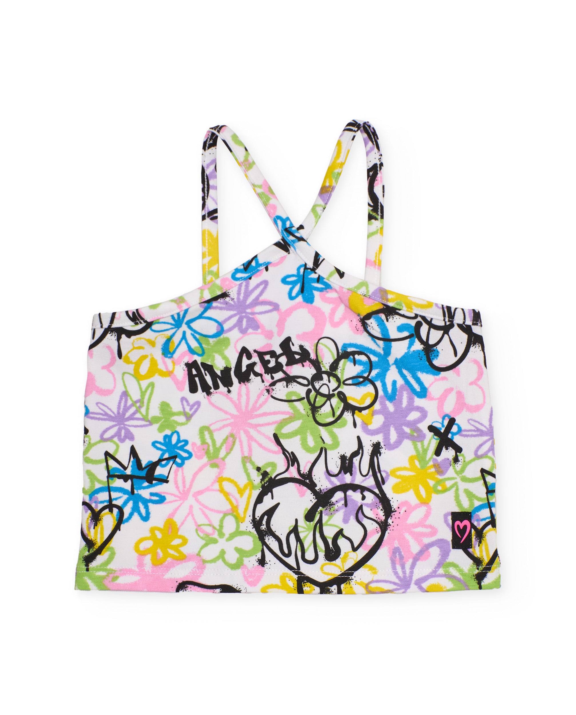 TucTuc Magliette top bambina bianco graffiti spalline incrociate