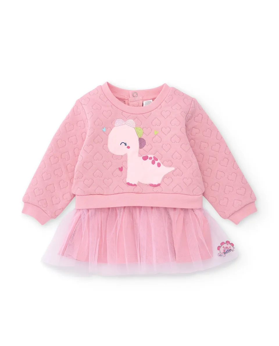 TucTuc Vestiti Vestito in felpa dinosauro rosa neonata tulle