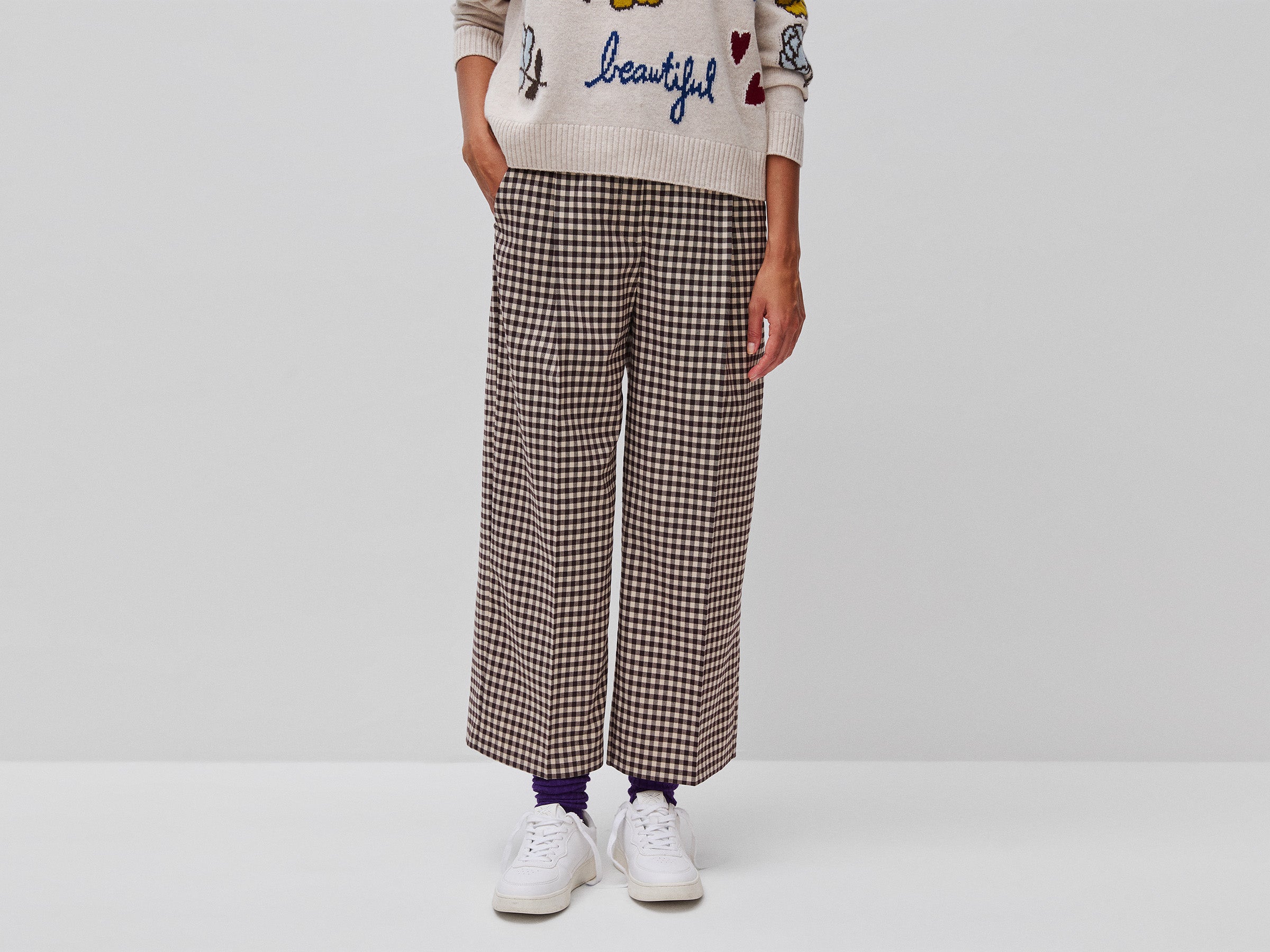 United Colors of Benetton Pantaloni gingham quadri viscosa