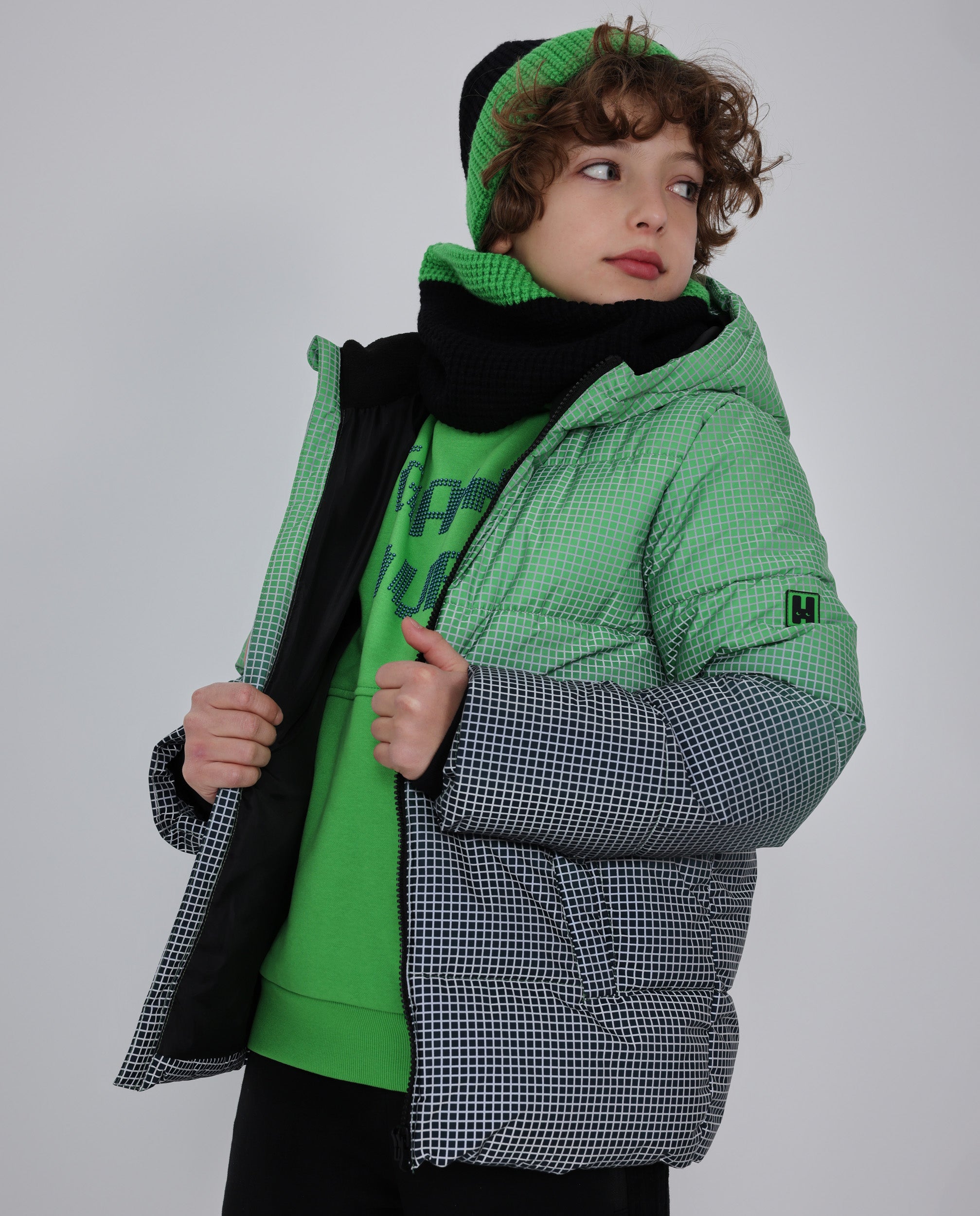 TucTuc Cappotti Giubbotto verde geometrico bambino