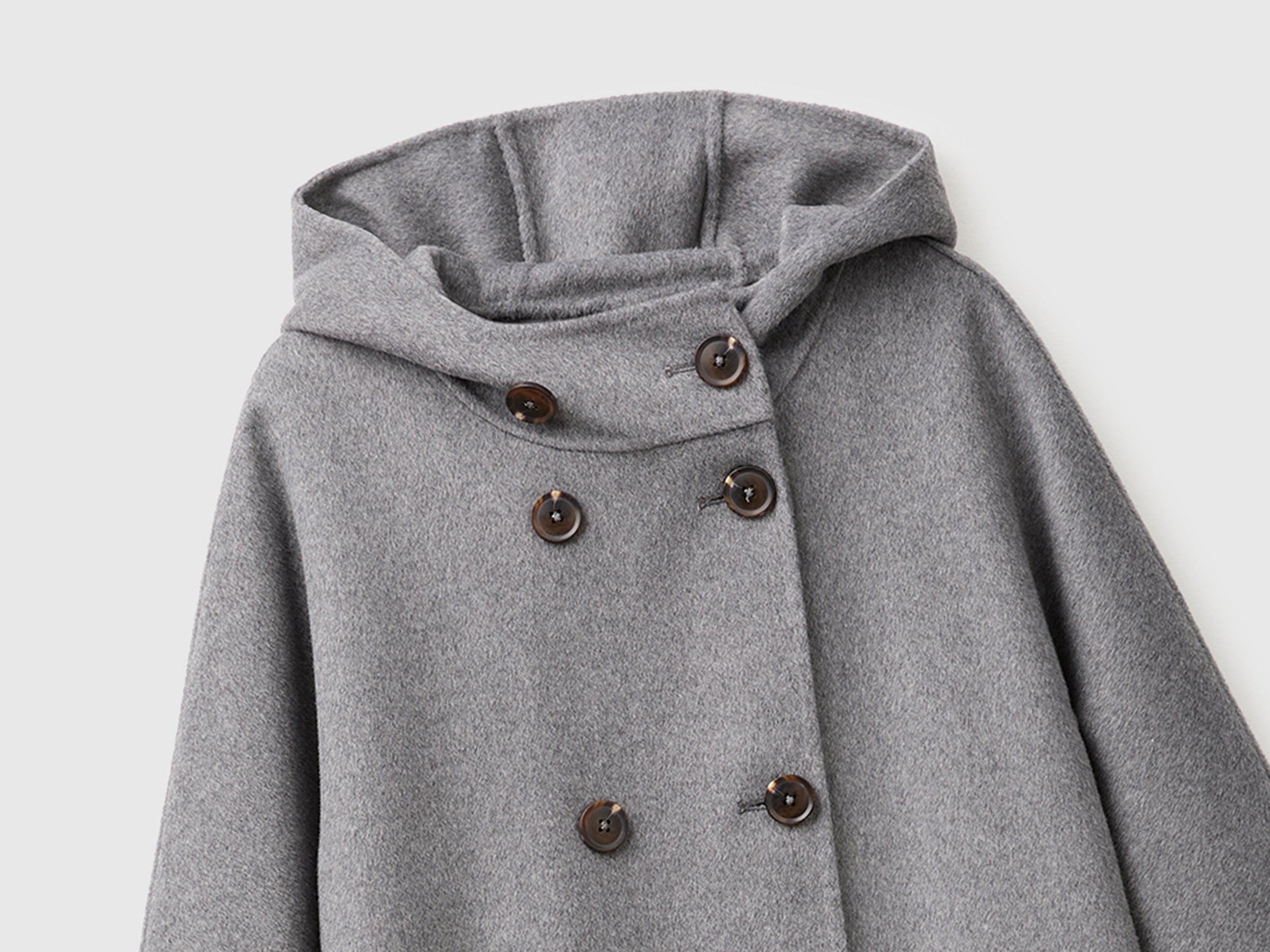 Benetton Cappotto Doppiopetto con Cappuccio M lana