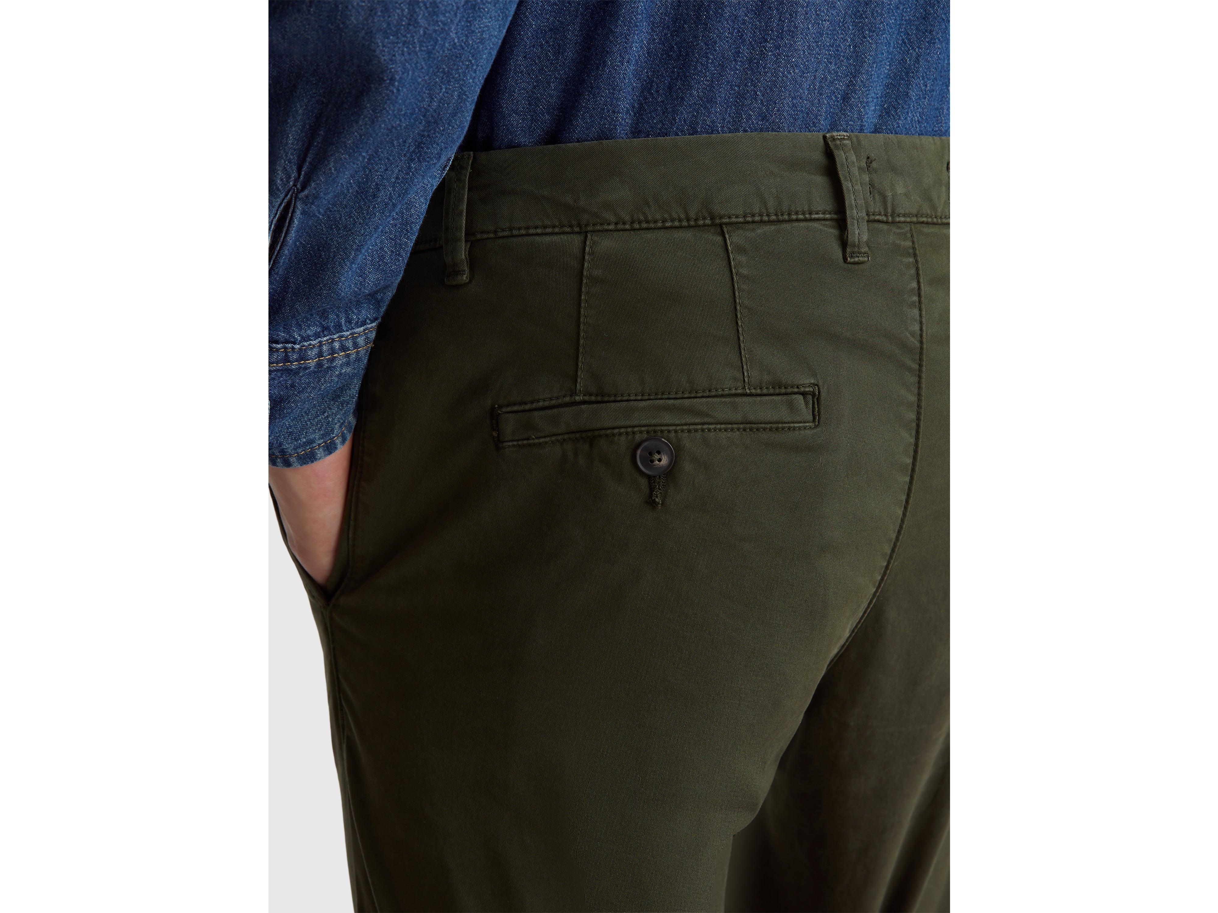Benetton Trousers chinos verde scuro cotone slim taglia 42