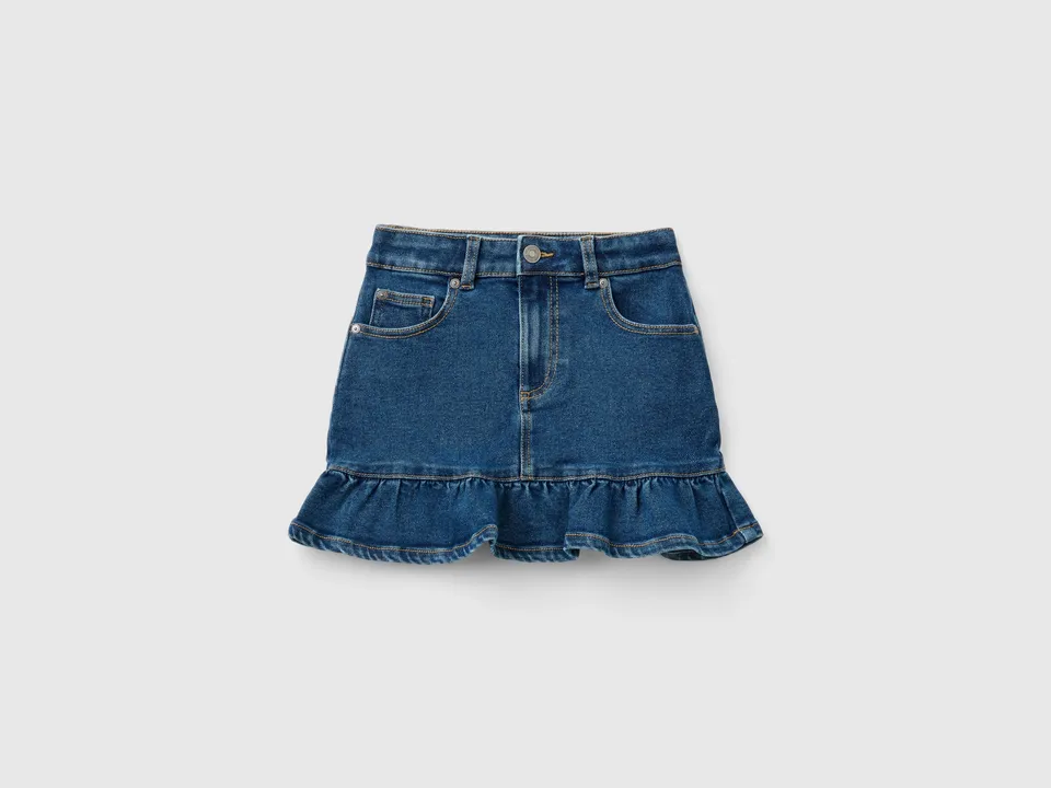 United Colors of Benetton Minigonna Denim Cotone con Volant