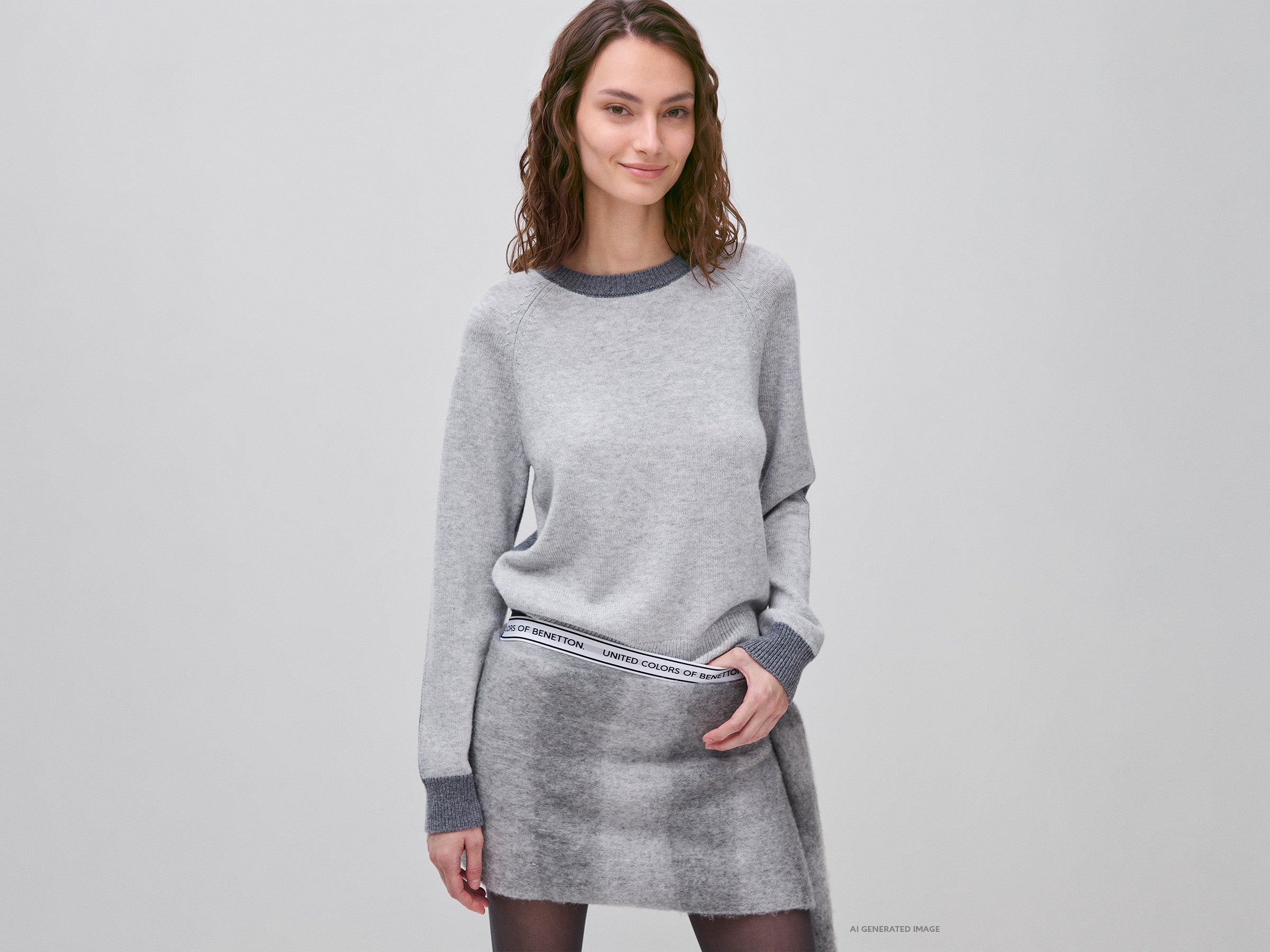 Benetton maglione lana color block girocollo M