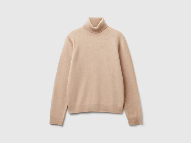 United Colors of Benetton maglione dolcevita beige lana merino