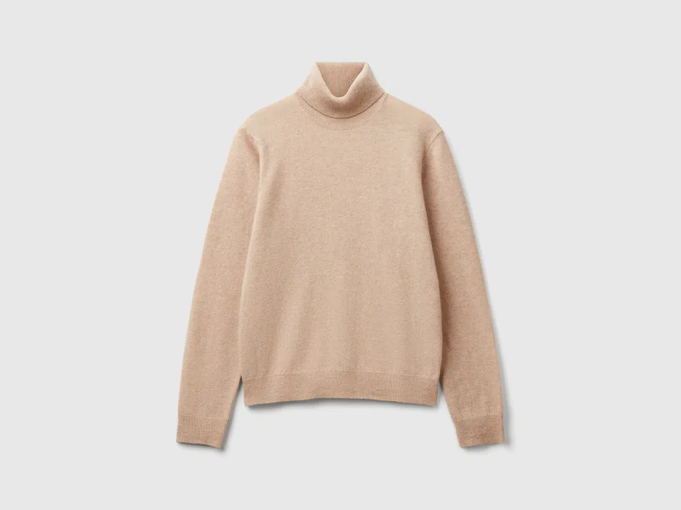 United Colors of Benetton maglione dolcevita beige lana merino