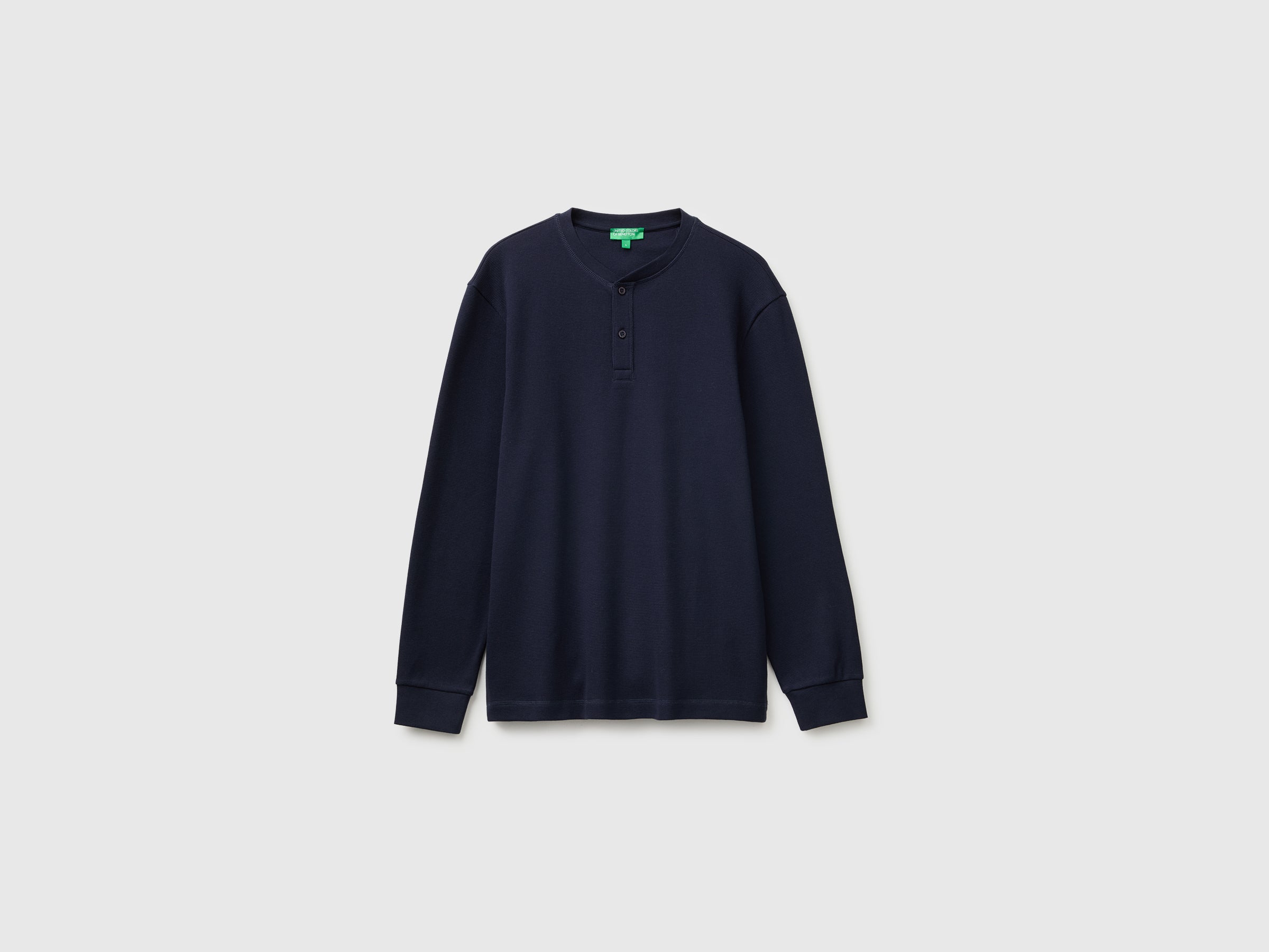 Benetton T-Shirt Henley Waffle Cotone Manica Lunga