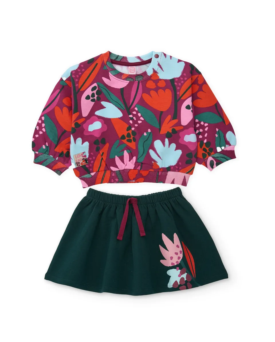 TucTuc Completi Completo Bambina Bordeaux Felpa Fiori