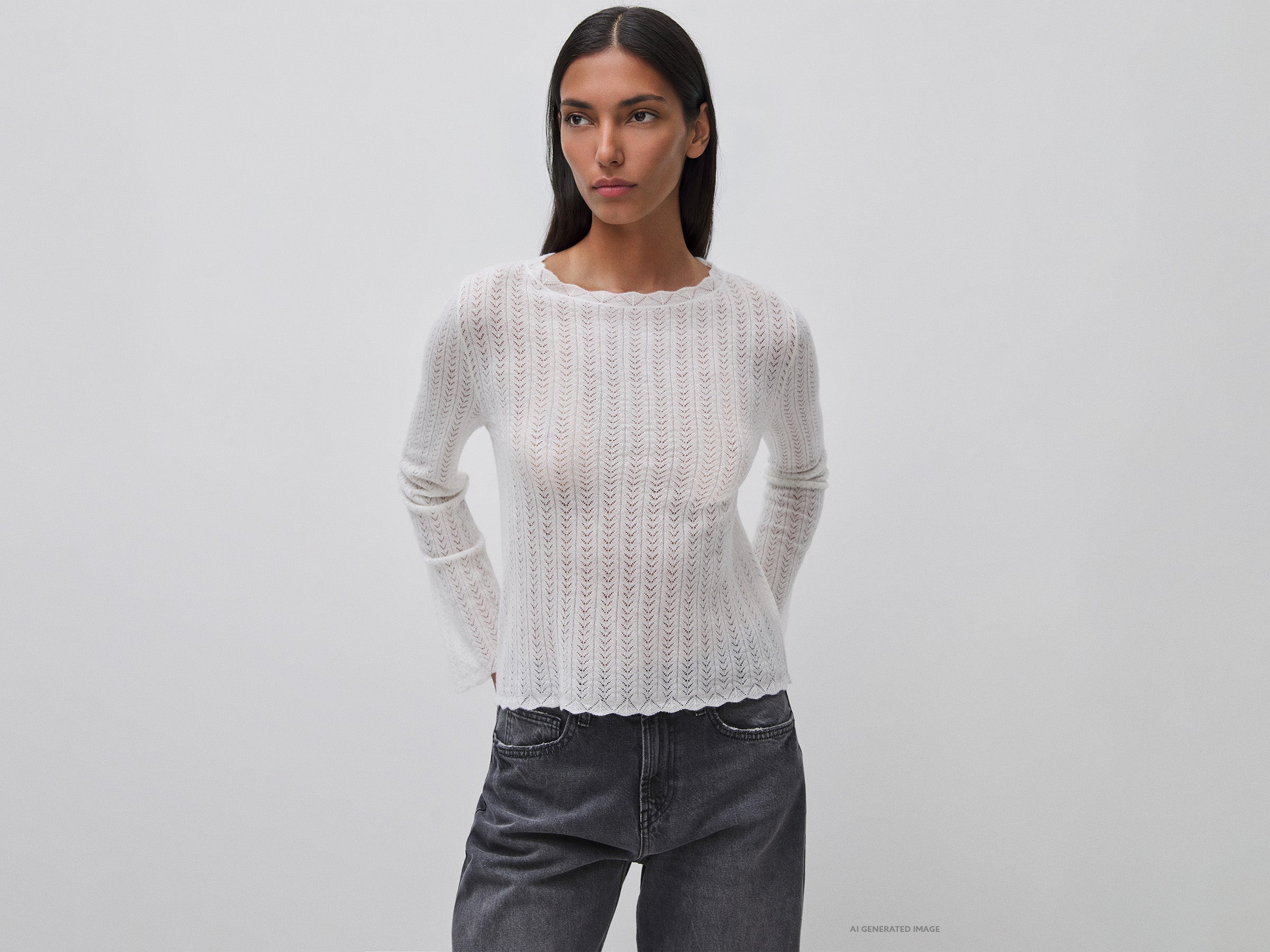 United Colors of Benetton Maglione Traforato Lana Scollo Barca M