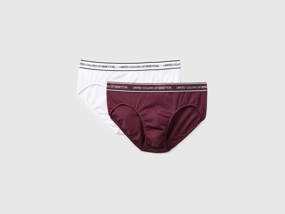 United Colors of Benetton Set 2 slip cotone bianco bordeaux M