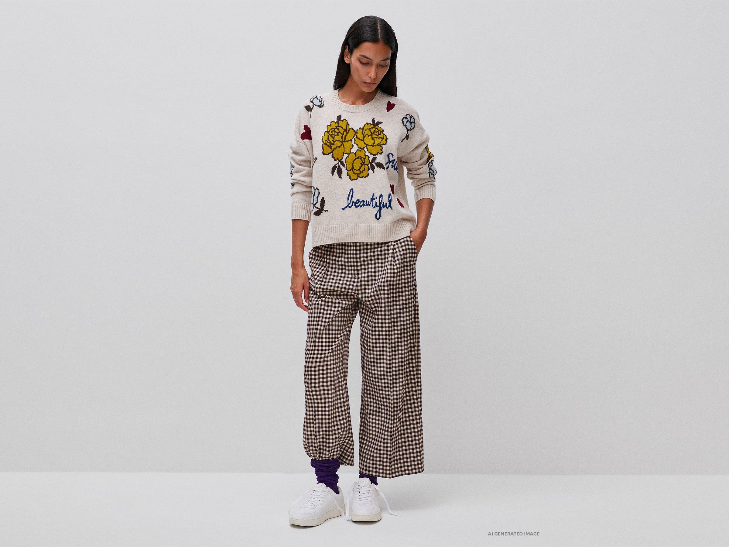 United Colors of Benetton Pantaloni gingham quadri viscosa