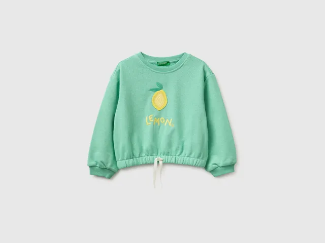 United Colors of Benetton Felpa corta bimba cotone appliqué frutta