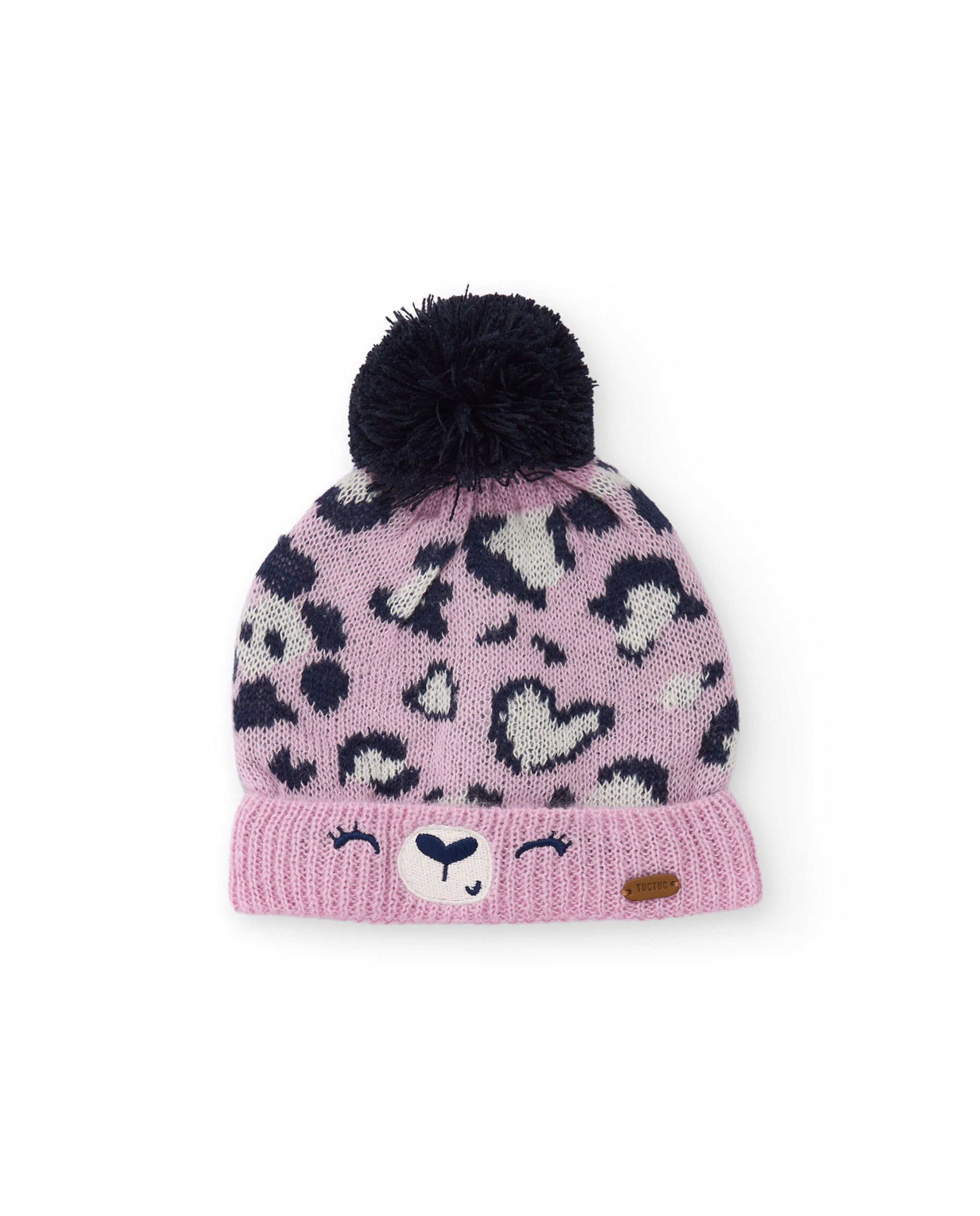 TucTuc Accessori berretto bambina rosa animalier con pon pon