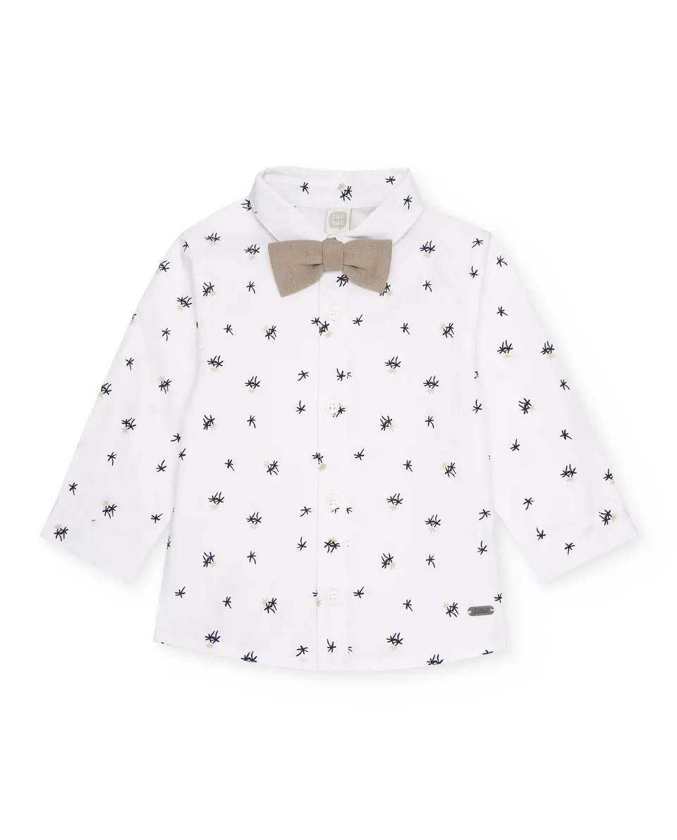TucTuc Camicette Camicia Bimbo Bianco Palme con Papillon