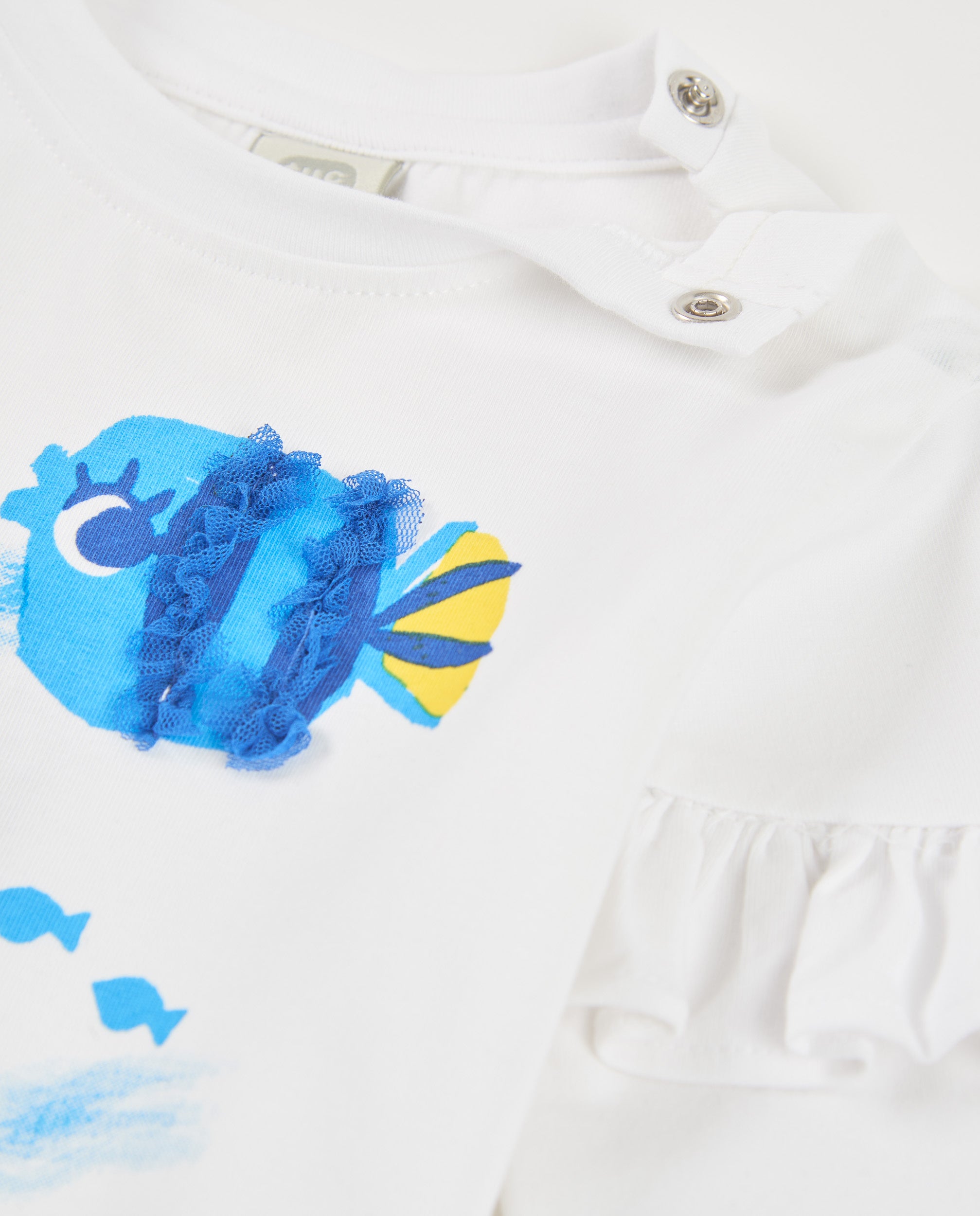 TucTuc Magliette T-Shirt Bambina Bianco Pesci Rilievo