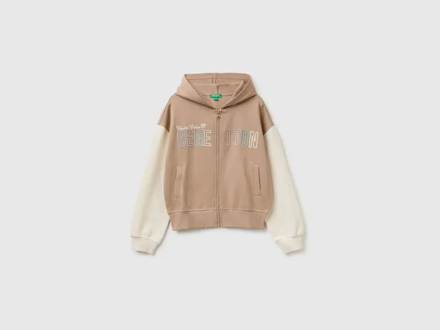 United Colors of Benetton felpa cappuccio cotone ricamo