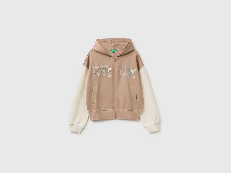 United Colors of Benetton felpa cappuccio cotone ricamo