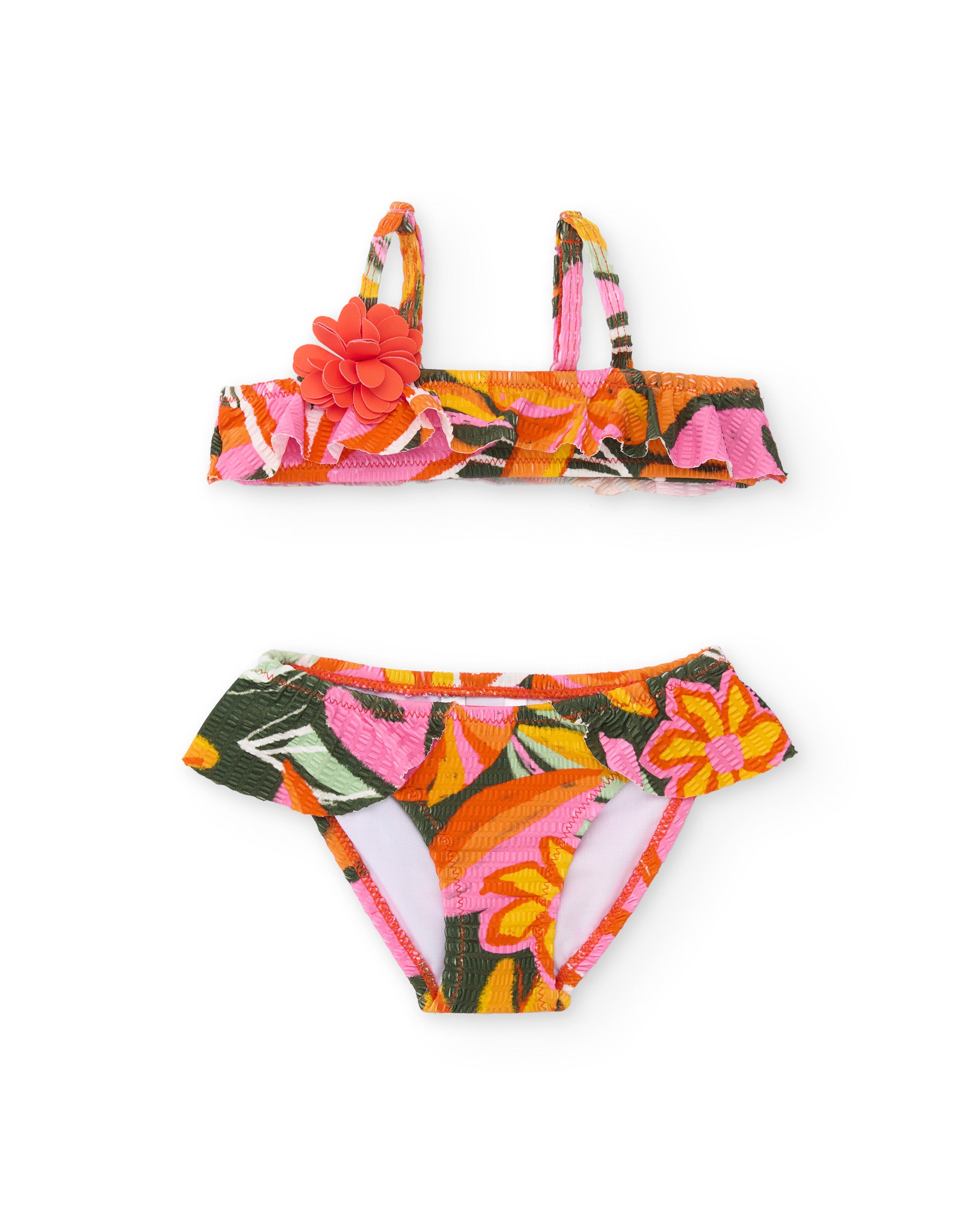 TucTuc Costumi Bikini Bambina Arancione Fiori 3D Elastico