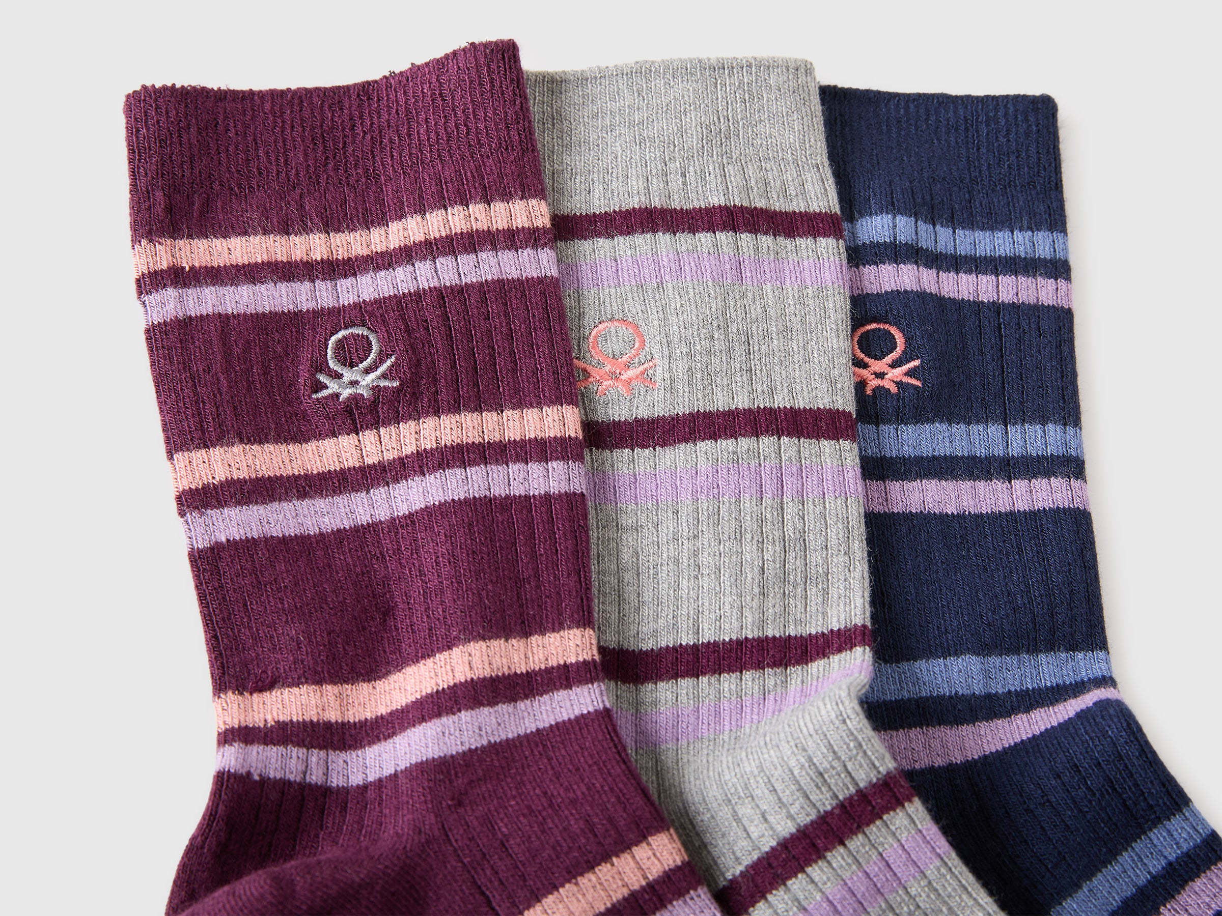Benetton Three pairs calzini a righe 3/4 3 paia multicolore