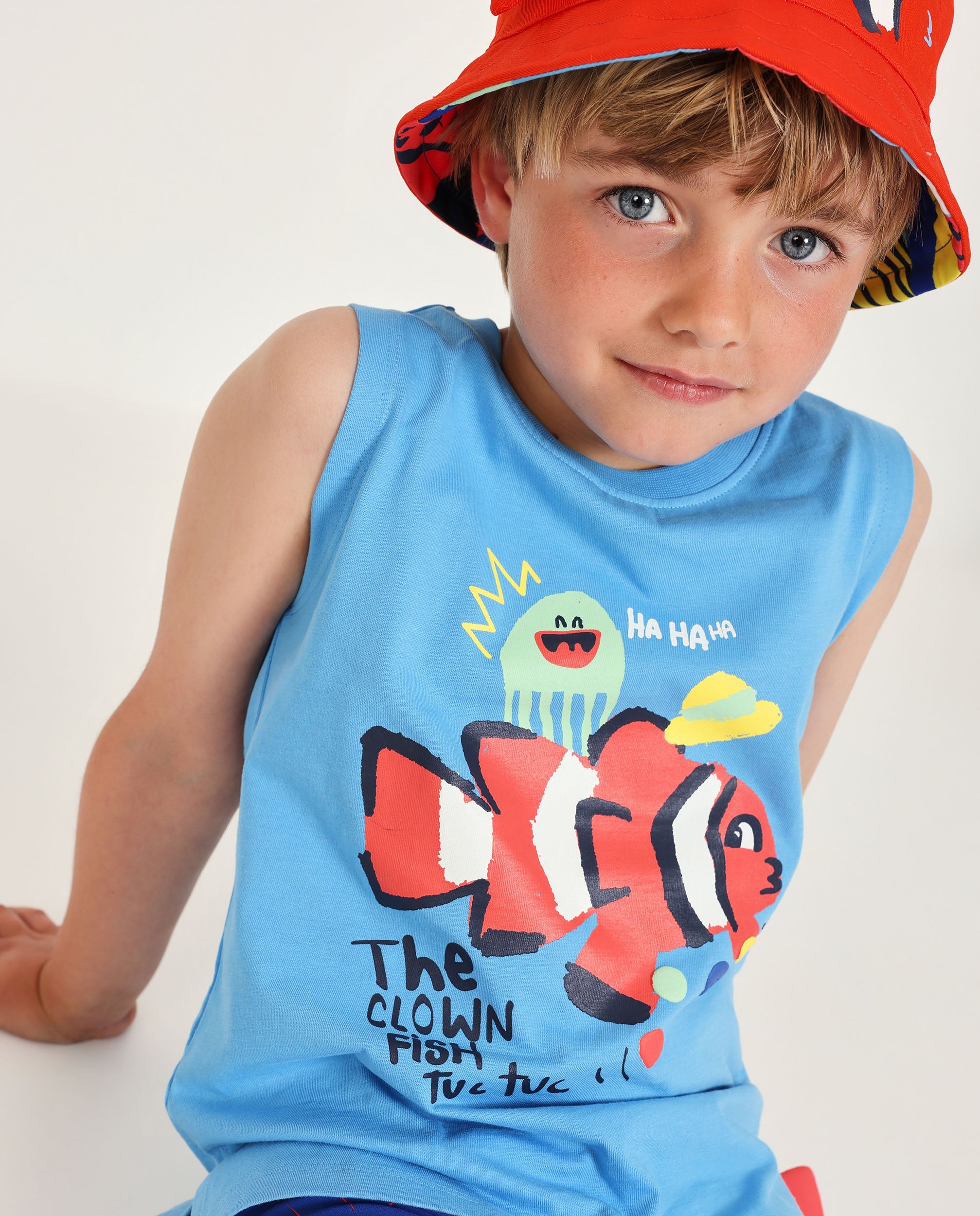 TucTuc Magliette Canotta bambino blu stampa pesce