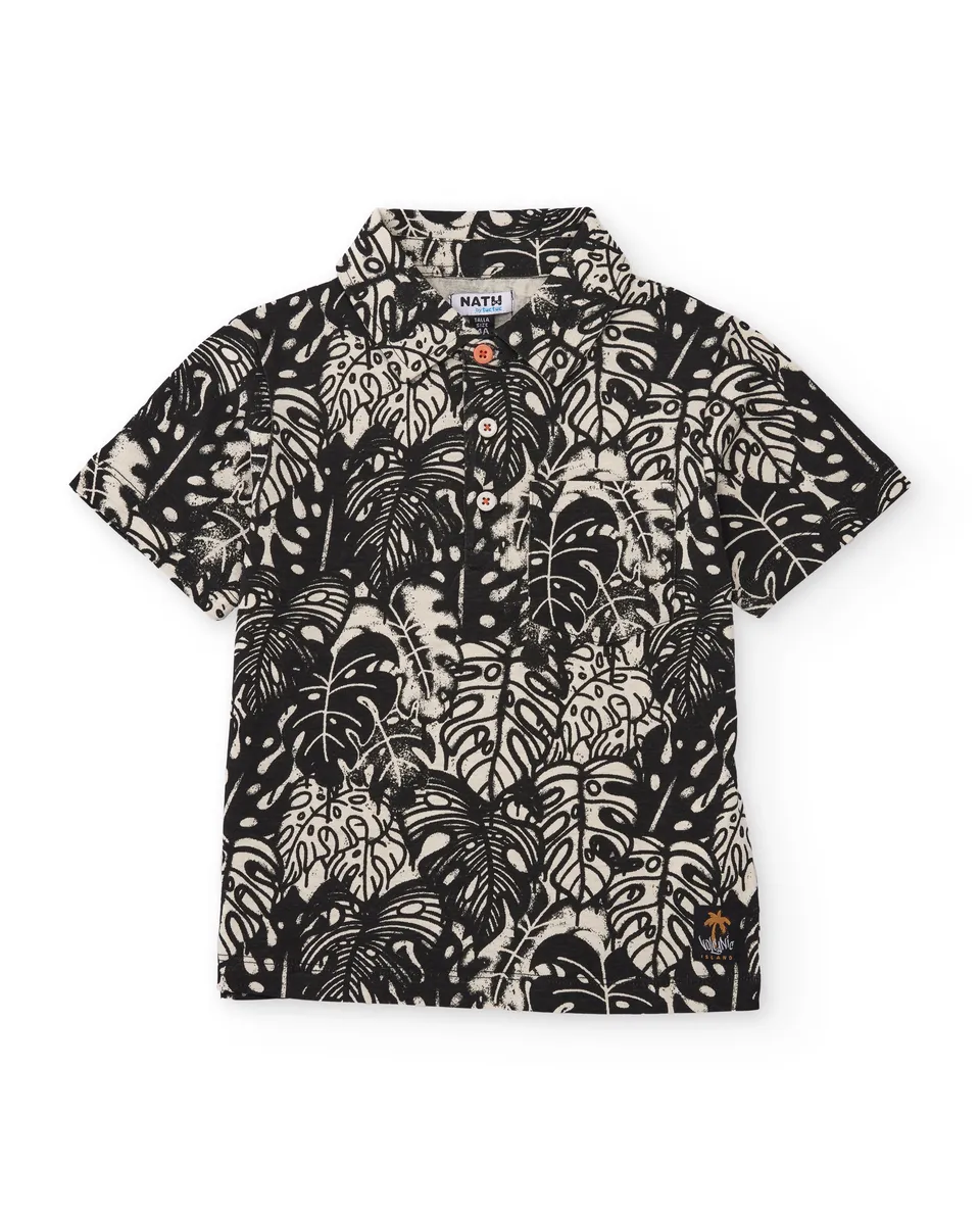 TucTuc Camicette Polo Bambino Nero Stampa Foglie