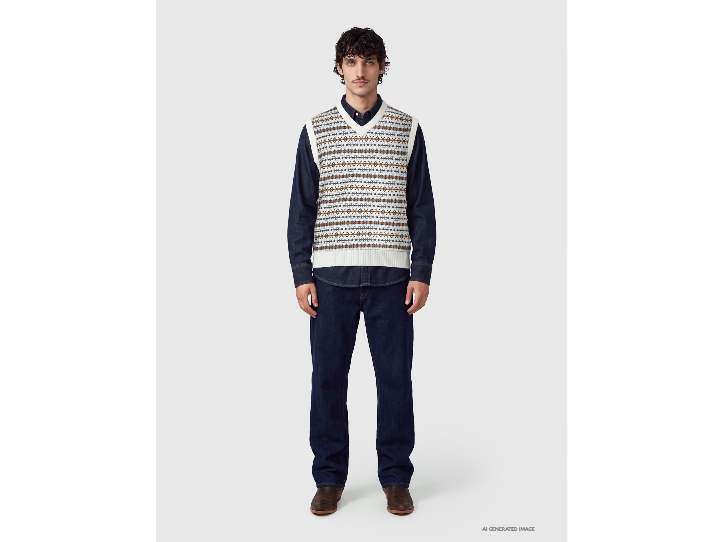 United Colors of Benetton Wool blend jacquard V-neck vest gilet lana