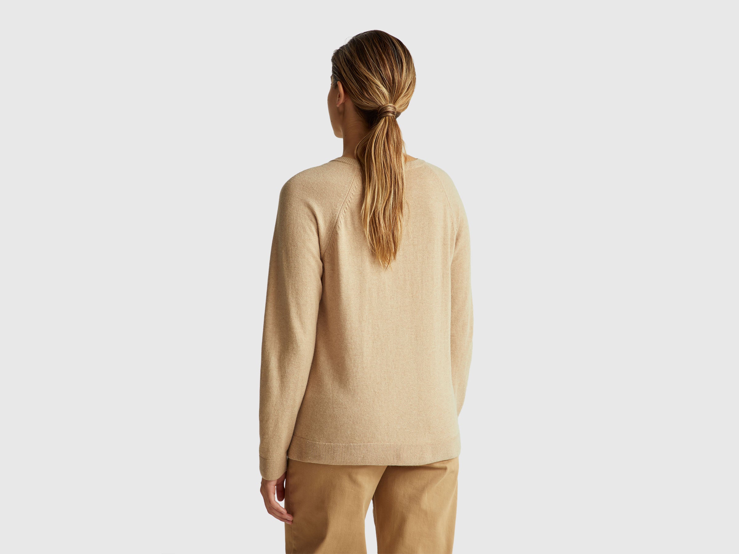 United Colors of Benetton Beige Girocollo Maglione Cashmere M
